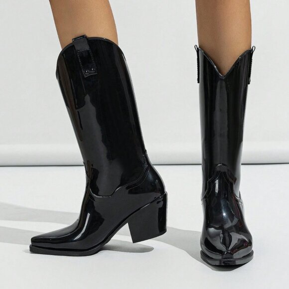 Black Sexy Women's High Heeled Rain Boots, - Picture 2 of 7